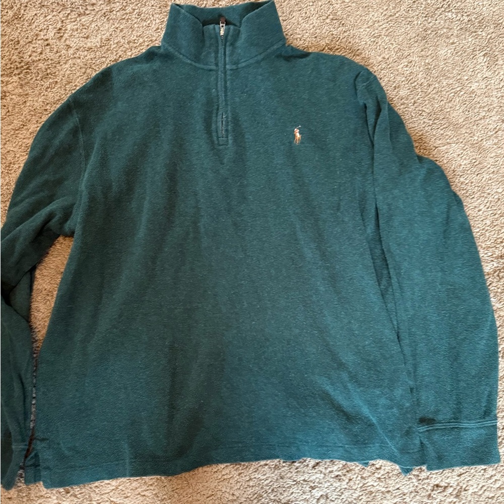 Polo Ralph Lauren Forest Green Quarter Zip Estate Rib pullover shirt
